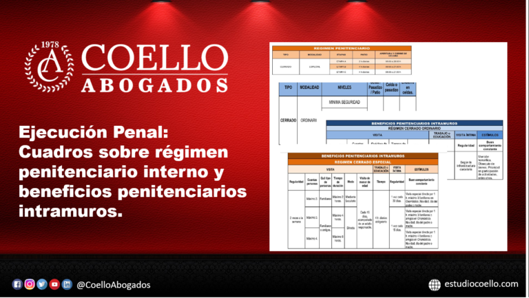 Ejecución Penal: Cuadros sobre régimen penitenciario interno y beneficios penitenciarios intramuros.