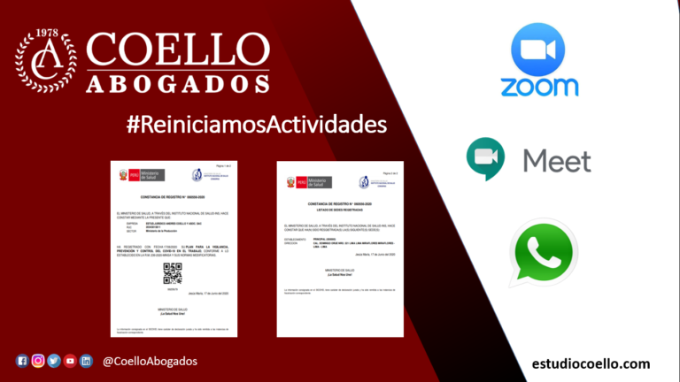 Coello Abogados reiniciará actividades en sus oficinas de Miraflores.